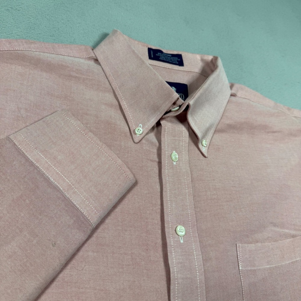 Stafford Mens Salmon Pink Wrinkle Free Oxford Button Down Dress Shirt 17.5 34-35